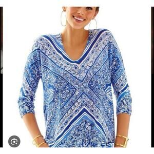 Lilly‎ Pulitzer 3/4 Sleeve Blue White sweater  Size XS/Small